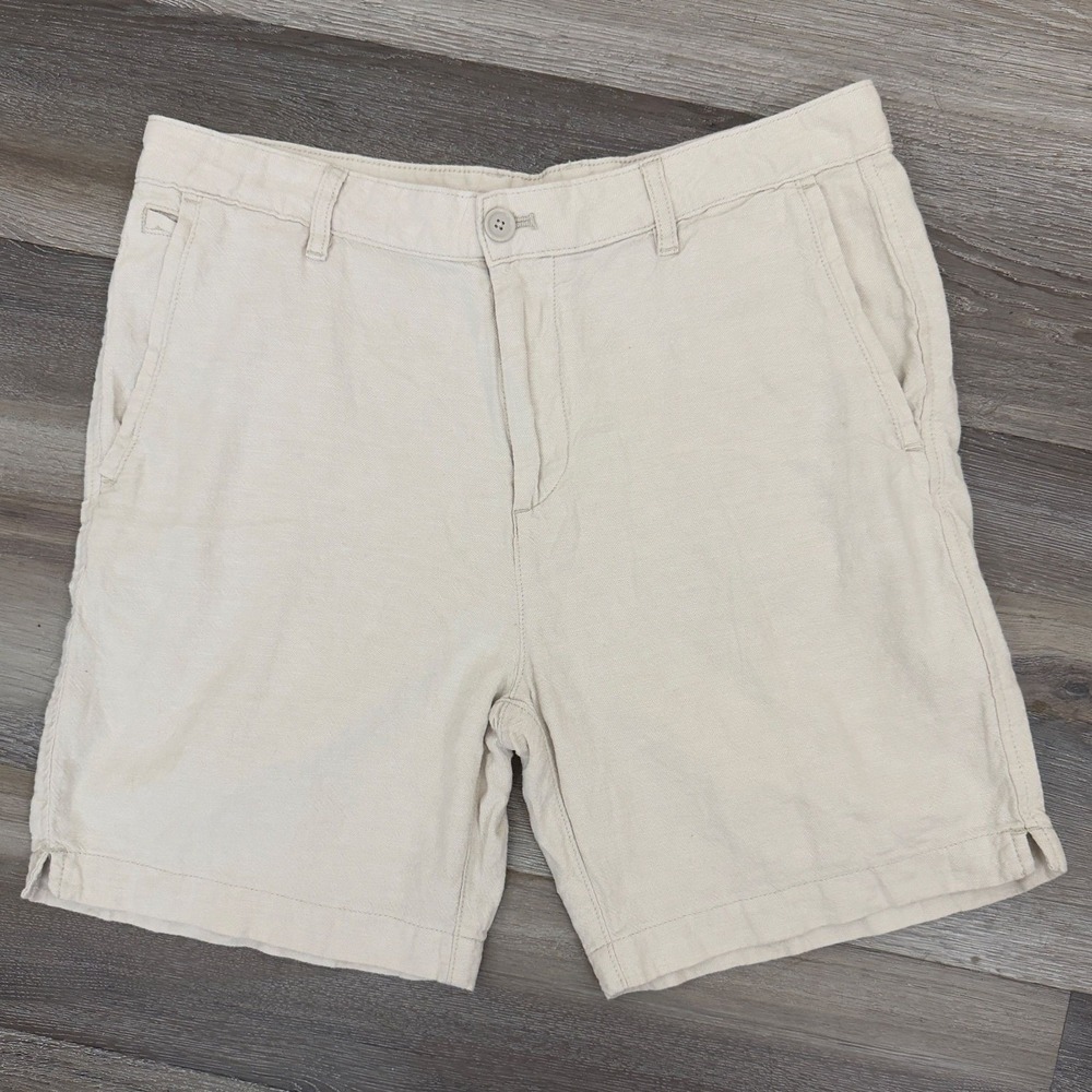 Zara Linen Cotton Bermuda Chino Shorts Oatmeal Beige Relaxed Fit Men's Size 32 - Picture 2 of 10